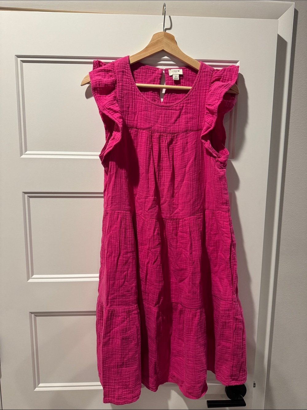 JCrew Bright Pink Ruffle Sleeve Gauze Dress size 2